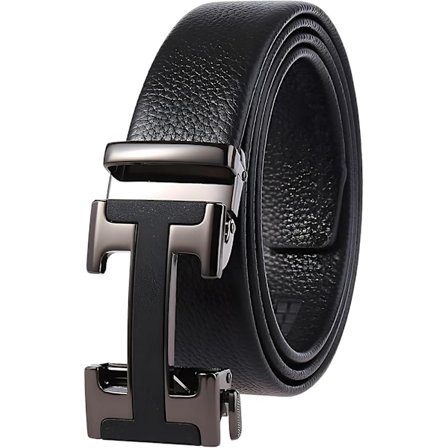 Herrar Läder Ratchet Bälte med Premium Läder Glidande Bälte med Enklare Justerbar Automatisk Spänne, Casual Tillbehör