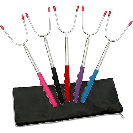 5 Marshmallow-paahtopuikkoa, jatkettavat grillihaarukat nuotiolle, tikkuleipää, vaahtokarkkeja, hot dogeja, kebab-vartaita - Leirintä (29,5-114cm)