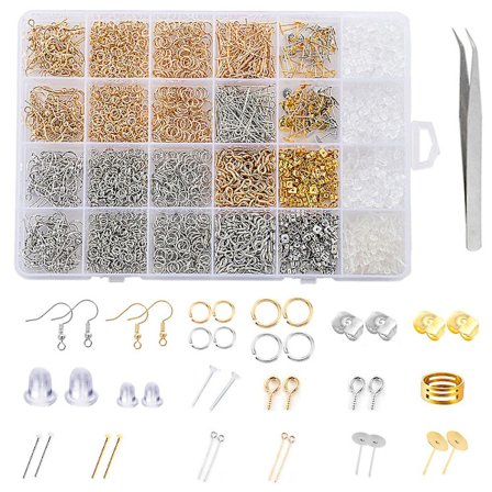 2000 stk. ørekroge, springringe, ørestikker, sæt til ørestikker til gør-det-selv-ørestikker, gave