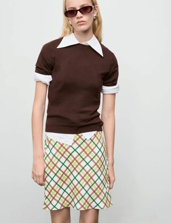 Mango Short Check Skirt - Cream - S