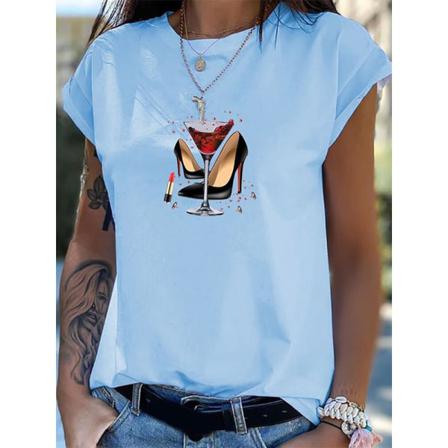 Kortärmad T-shirt Med Rund Hals För Kvinnor