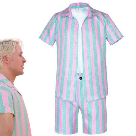 Film Ken Ryan Gosling Cosplay Kostym Herr Kortärmad Sommarskjorta Kappa Shorts Kostym Halloween Uniform Festoutfit Karneval