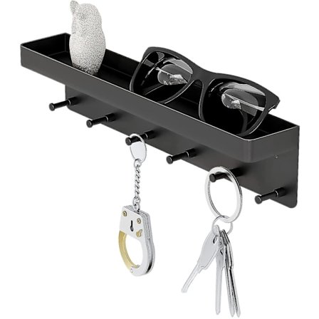 Sort Metal Nøgleholder til Ophængning på Væggen, Hylde, Velegnet til Badeværelse, Køkken, Stuevæg