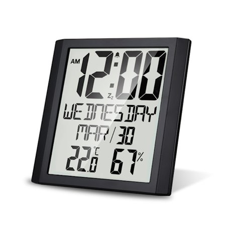 Slank kalender digital veggklokke med 8,6'' HD TN stor skjerm, innendørs digital temperatur- og fuktighetsvisning, full kalender