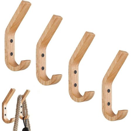 4 Dele Vægmonteret Knagerække Træ Håndklædeholder Badeværelse Træ Krog Vægmonteret Knage Træ Knagerække Vægmonteret Træ Knagerække