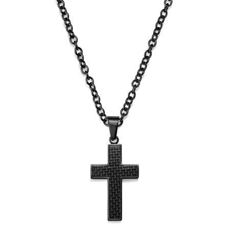 Collar de cruz gris con incrustación negra para hombres - Collares acero