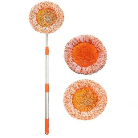 360° Roterbar Justerbar Rengöringsmopp, 2022 Utdragbar Väggrengöringsmopp med Mikrofibermopp Ersättningshuvuden (med 2 Mopphuvuden)
