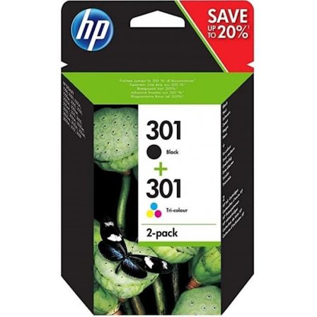 HP 301 2-pack svart / trefärgade äkta bläckpatroner för HP Envy 4505 och HP DeskJet 1050/1512/2548 / 3057A (N9J72AE)