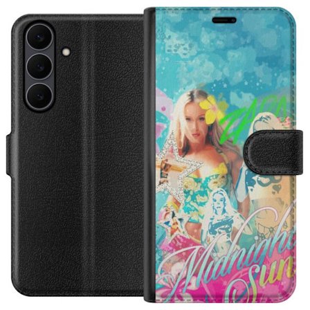 Kompatibelt Lommeboketui til Samsung Galaxy S25 FE Eventyrverden med Steve, Creeper og dyr i fargerik blokkgrafikk