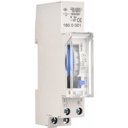 24 tunnin mekaaninen ajastin, 15 minuutin minimiajastin, kiskoasennus, sisäänrakennettu akku, SUL180a AC220-240V harmaa - SUL180a AC220-240V harmaa..