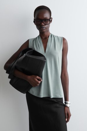 COS Femme Haut Col En V Drapé in Turquoise