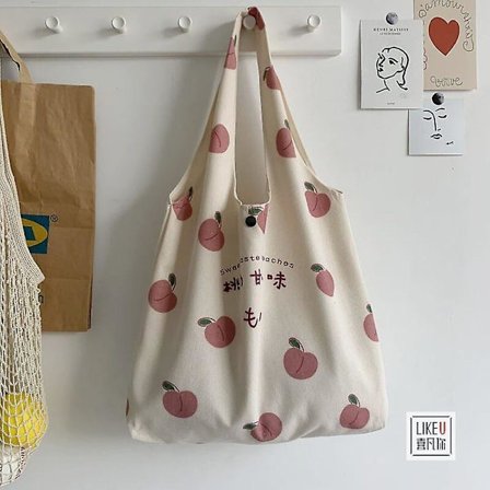 Håndtaske Sød Jordbær Tote Taske Æstetisk til Skolepiger Punge Shopper Designer Håndtaske Japanske Kvinder Fersken Print Eco Skuldertasker(riwentaozi)