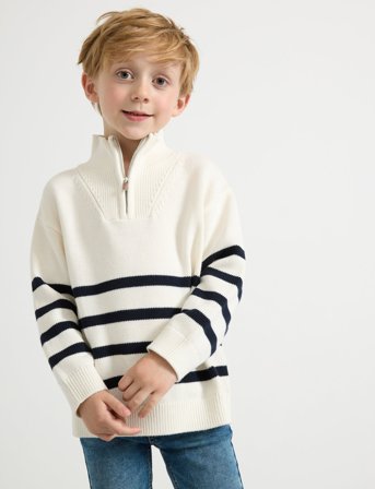 Lindex Sweater Knitted Half Zip - White - 92