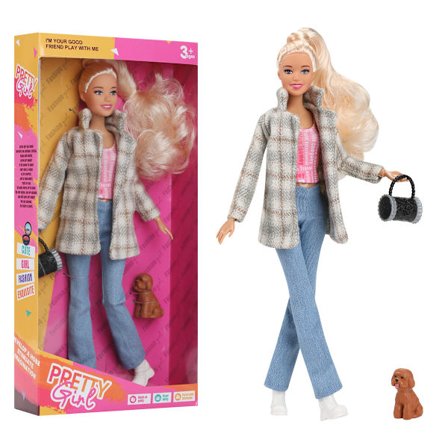 Barbie-dukke, 30 cm høy - langt hår, iført en vakker høst-/vinterkjole | Helt ny emballasje