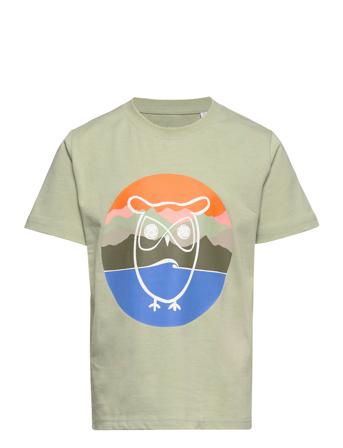 Mountain Owl Front Print T-Shirt - T-shirts Short-sleeved Grønn Knowledge Cotton Apparel*Betinget Tilbud