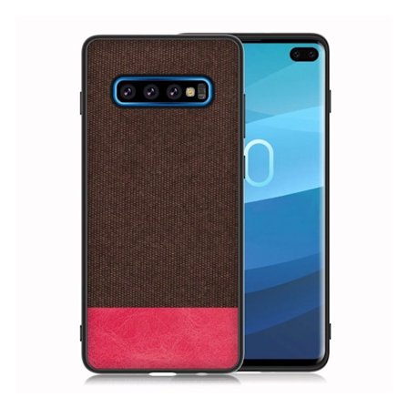 Samsung Galaxy S10 Plus läderfodral med tygstruktur - Kaffe / Röd