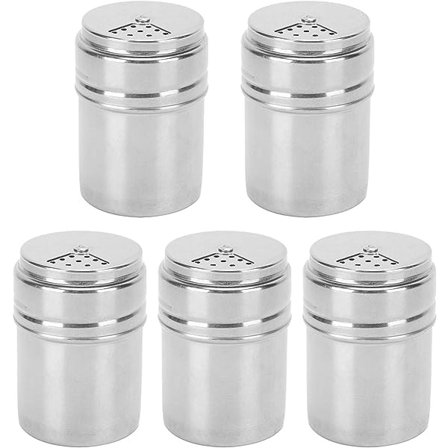 5 stk Krydderiflasker i Rustfrit Stål med Drejeligt Dæksel - Krydderikrukke med Hul til Køkkenudstyr BBQ-Værktøj