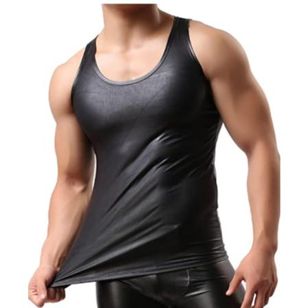 Herr Faux Läder Väst Undershirt Tank Top Ärmlös Skjorta