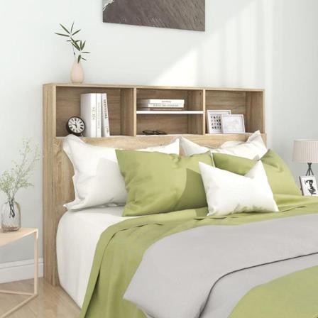 Vidaxl Huvudgavel Med Förvaring Vit Och Sonoma-ek 140x19x103,5 C Beige