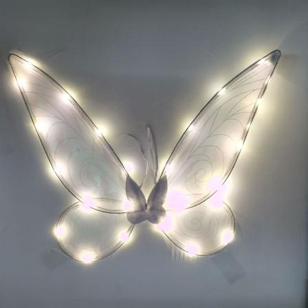 Fe-vinger for jenter og voksne, lysende sommerfuglvinger, glødende LED-fevinger for barn, kvinner, Halloween-cosplay, bursdag, hvit white