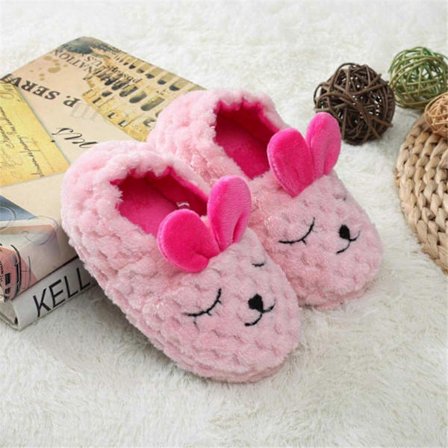 AVEKI Baby Flickors Varma Tofflor Tecknade Barn Vinter Inomhus Hushållsskor, Rosa-Kanin, Storlek: 7-8 Småbarn