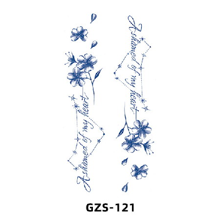 Blå blommiga tillfälliga tatueringsklistermärken - Akvarell, semi-permanent