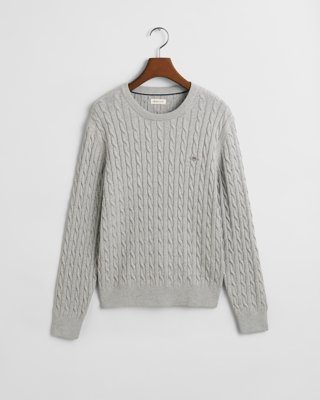 GANT - Kabelstrikket genser med rund hals til ungdom light grey melange