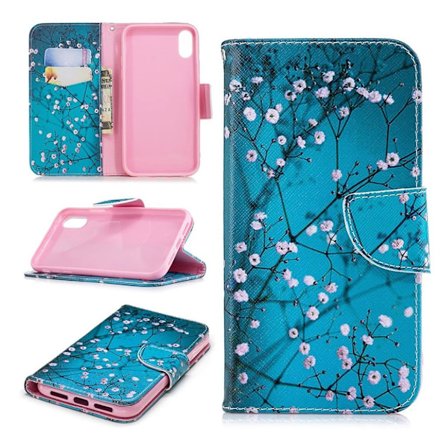 iPhone Xr flip cover i læder med mønsterprint - Træ Med Blomster