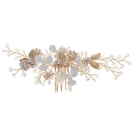 Perle Tiara Bryllup Hårtilbehør Blomster Hårkam Perle Hårkam Blomster Hårkam Kvinner Dekorative Brudekammer (Gull)