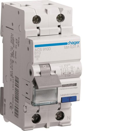 Hager ACS910D Personskyddsautomat 2-polig, 230V Karakteristik B, Anslutningsdon & kablar