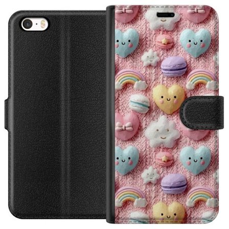 Yhteensopiva Lompakkokotelo Apple iPhone 5s Pastellimotiiivi sydämillä, pilvillä, sateenkaarilla ja makaronseilla vaaleanpunaisella taustalla suloises