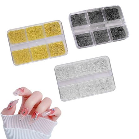 Kaviarnageldekor, 3D Metall Nagelperler for Kreativ Neglekunst, Enkel å Påføre på Naturlige eller Kunstige Negler, Svart Gull Sølv 3 Eske