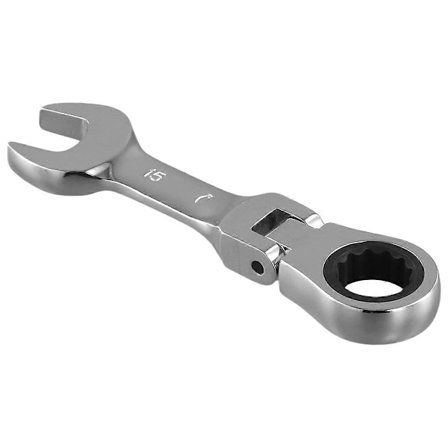Skrallefastnøkkel med kort håndtak, bevegelig, rask dobbel-funksjon fastnøkkel, verktøy, arbeidsbesparende nøkkel 15mm