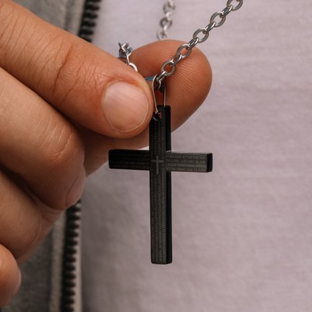 Collana in acciaio inox con piccola croce nera per uomini - Collane in acciaio