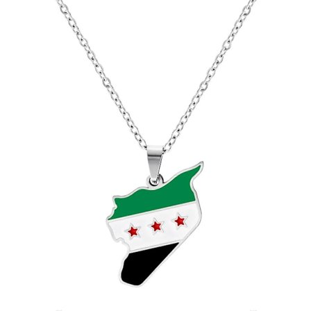Syrien Flag Kort Halskæde Personlig Fighting Syrien Vedhæng til Mænd & Kvinder, Trendy Tilpasset Halskæde