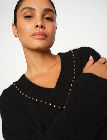 MOS MOSH Mmzora V-Neck Bead Knit - Black - S