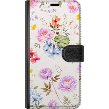 Kompatibelt Plånboksfodral till Motorola Motorola Moto E14 Floralt mönster med handmålade blommor, fjärilar och insekter i romantisk skandinavisk