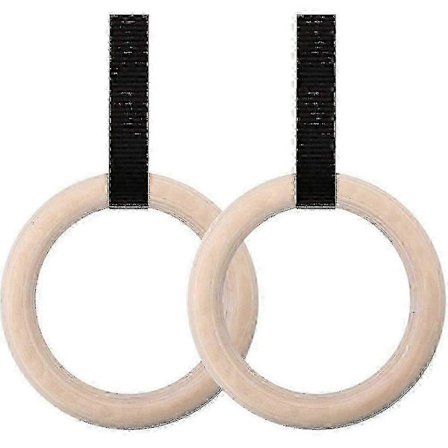 2X Træ Gymnastikringe med Justerbare Nylonstropper 3cm - God