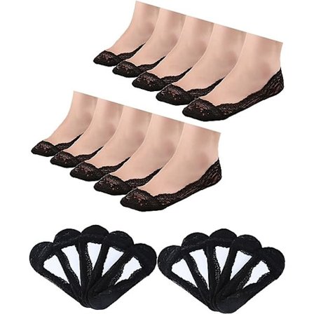 10 par usynlige ankelsokker i båtstil (svarte) sklisikre ankelsokker for kvinner