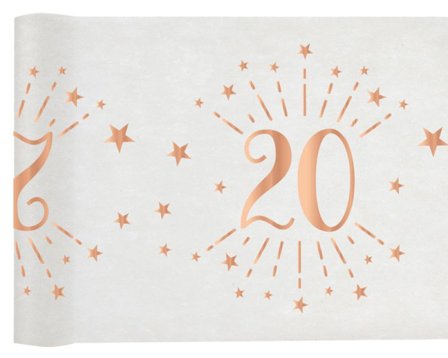 Kaitaliina Valkoinen & Ruusukulta 20 vuotta, 30x500 cm