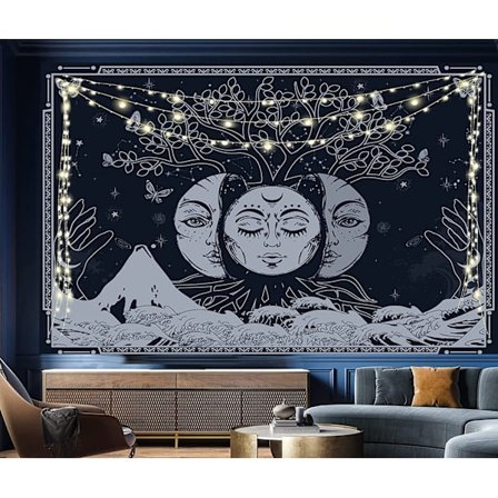 Sol og måne-veggteppe, sol med stjerner psykedelisk populær mystisk