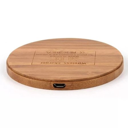 QU-Miljøvennlig Ladeplate i Bambus Trådløs Lader for Mobiltelefoner Universal Rund Form