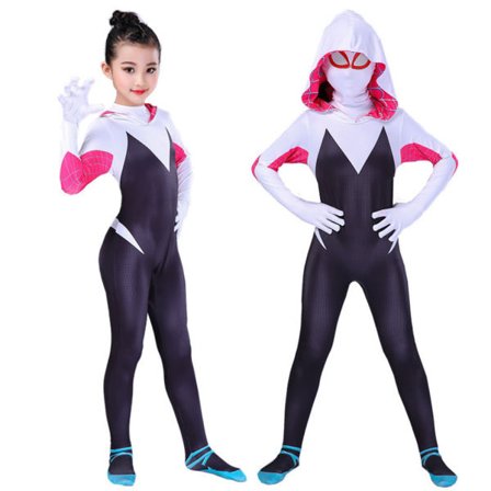 Halloween Ghost Spider Gwen med Mask Cosplay Costume Girl 120