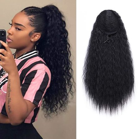 Long Curly Drawstring Ponytail For Women 22 Inch Clip In Wavy Natural Ponytail Extension