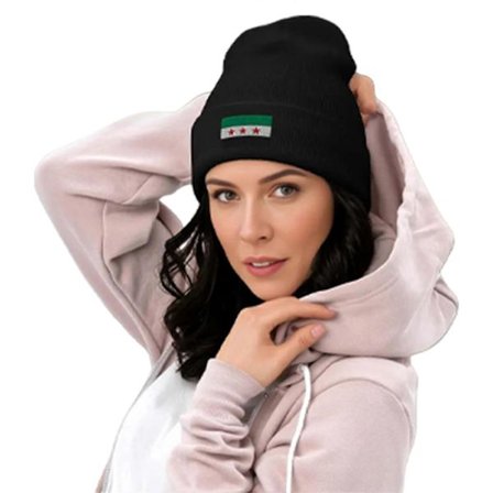 Populære syriske flag uden skygge Varm hue og komfortabel syrisk flag lappet pullover hue til udendørs sport vinteraktivitet hvid