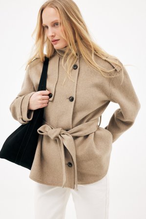 NA-KD kurzer Mantel aus Wollmischung mit hohem Kragen - Winterjacken - Beige - EU 44