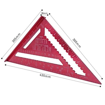 Træbearbejdnings Aluminium Legering Trekant Måler Måleværktøjer Høj Præcision Markør Vinkel Lineal Metrisk og Imperial Red 12 inch