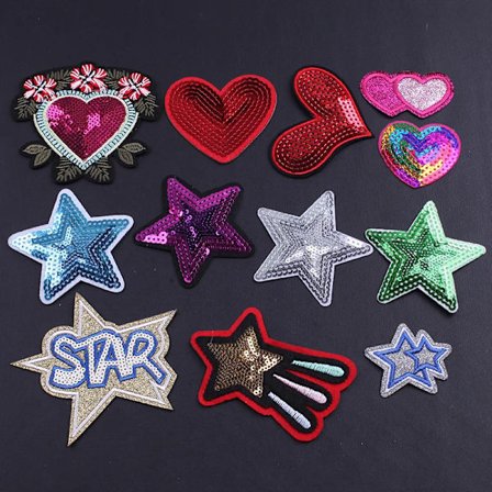 Sequins Star Heart Badge Embroidered Iron on Patch Sewing Patches Diy Clothes Stickers Applique for Clothing Garment Accessories