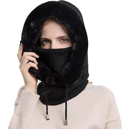 Balaclava for kvinner, termisk skimaske, vindtett fleecehette, vinterstrikkelue med hals- og ansiktsmaske, varmere, tykk vinterlue