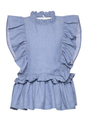 Top Chambray Bluse Tunika Blå Creamie*Betinget Tilbud
